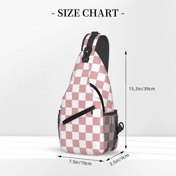 Water-Resistant Pink and White Checkered Sling Backpack - Ideal for Everyday Use - Picture 2 of 7